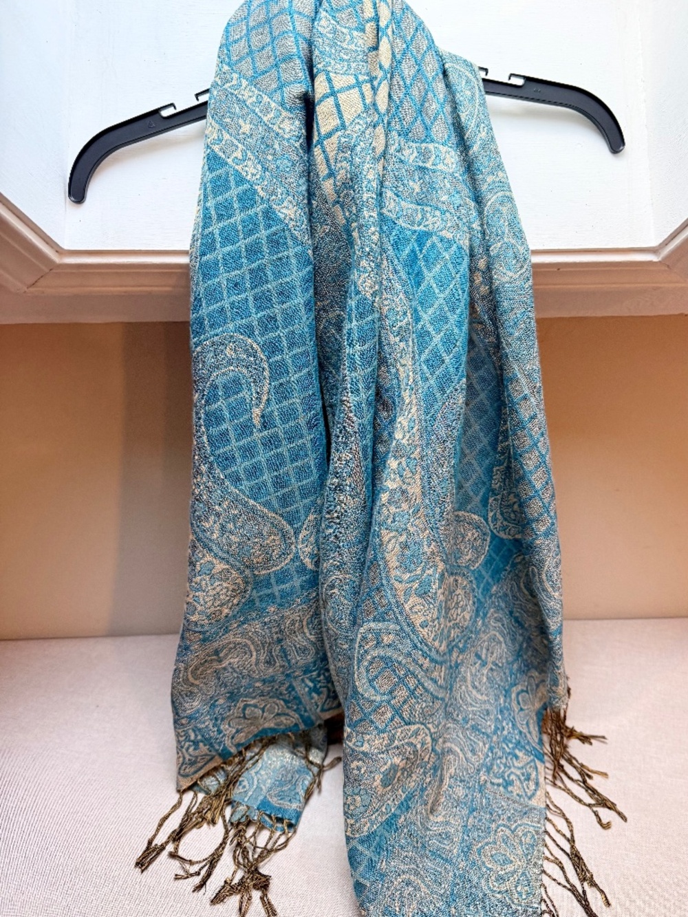 Turquoise and Gold Paisley Authentic Pashmina Shawl Wrap Scarf